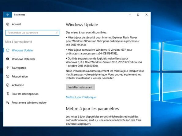 mise à jour windows 10